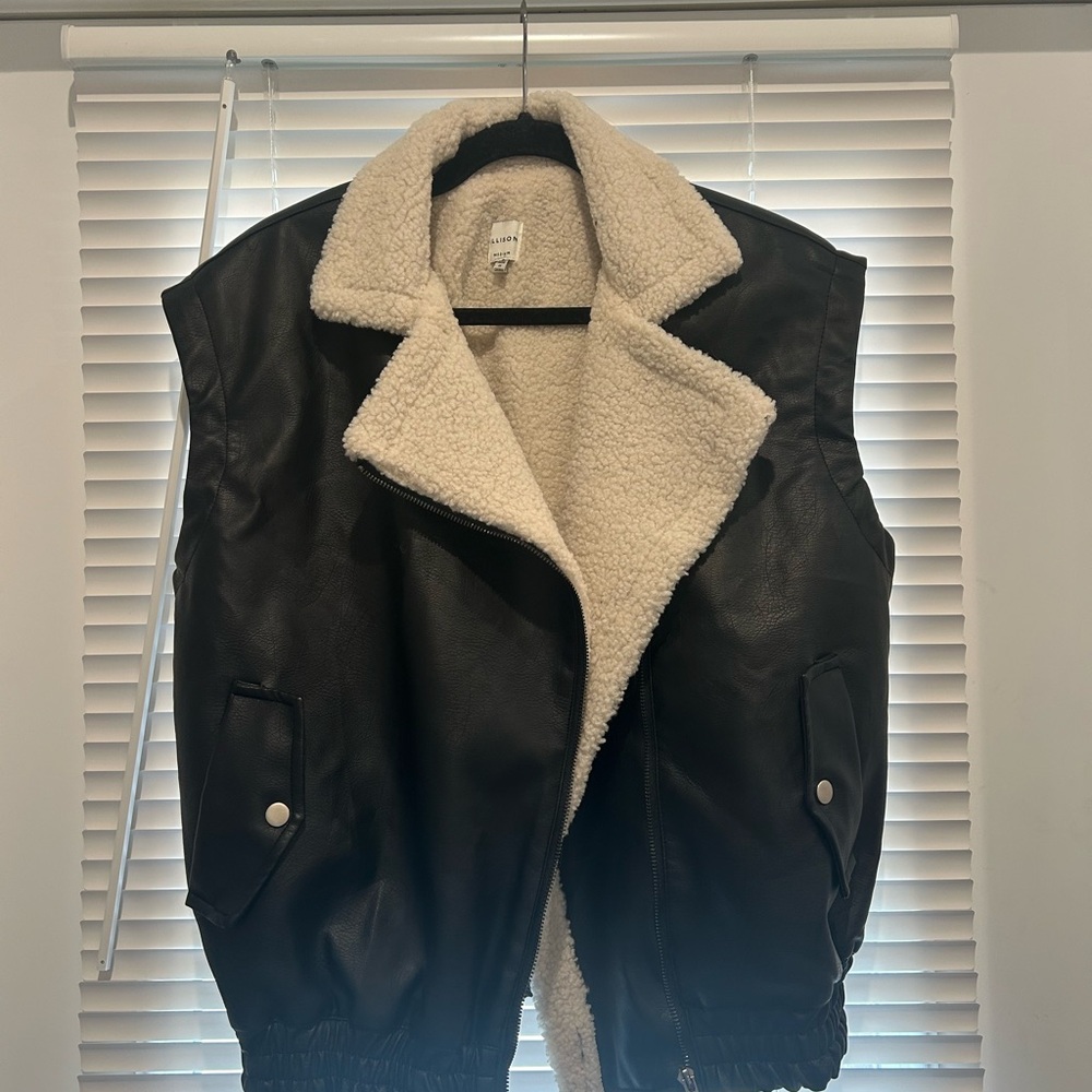 Black and Cream Shearling Vest